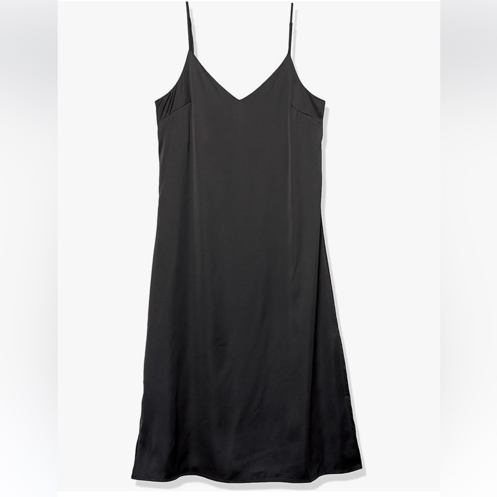 The Drop Ana Silky V Neck Midi Slip Dress Black - Picture 3 of 4